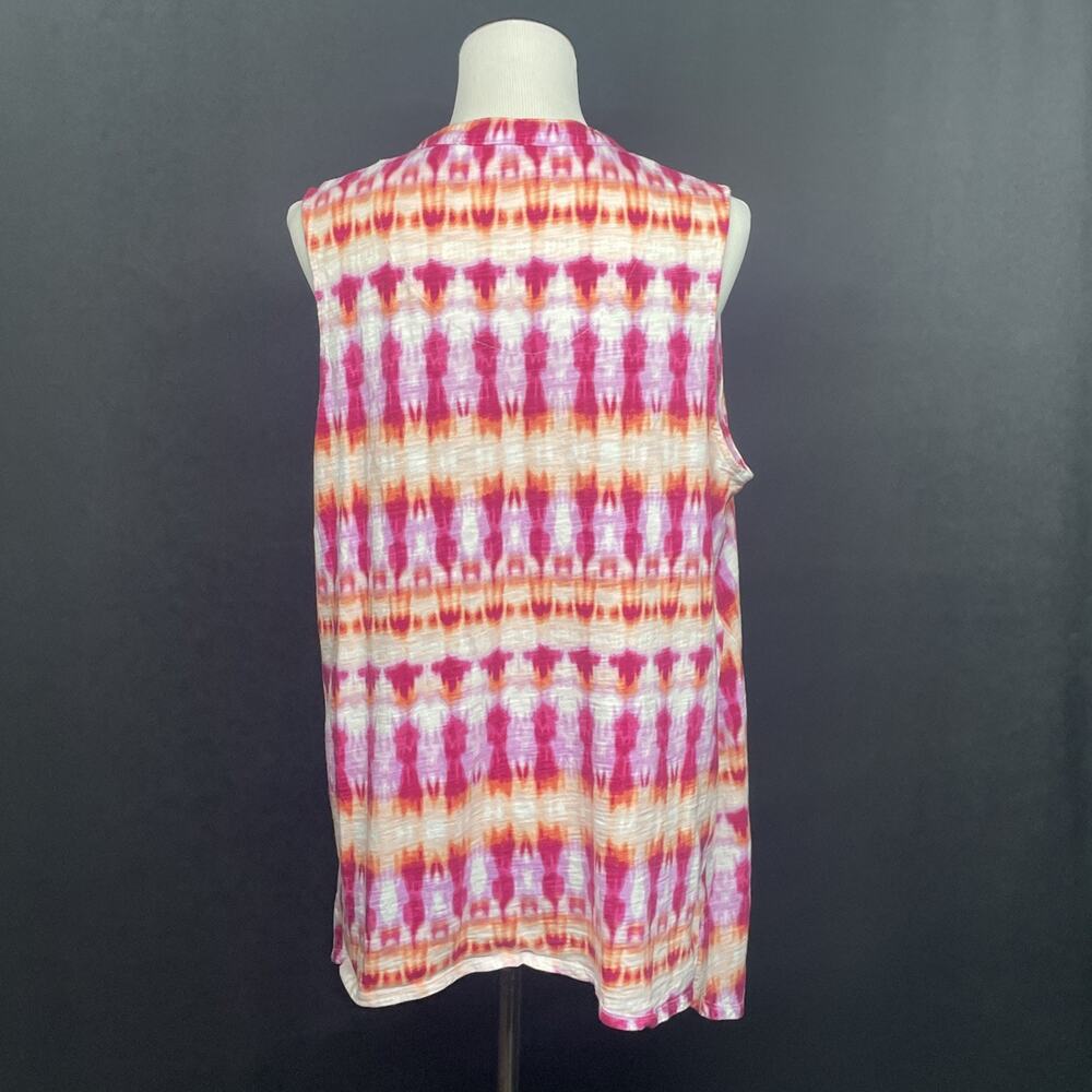 Chicos 3 Womens XL Sleeveless Tank Slub V-neck Top Red/Orange Tie Dye Lagenlook - Picture 10 of 11